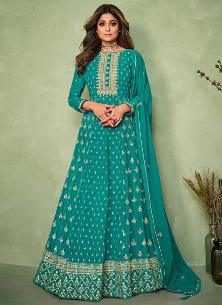 Sea Green Colour AASHIRWAD Heavy Wedding Wear Real Georgette Latest Designer Suit Collection 9187